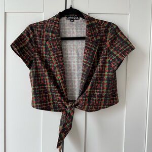 I.AM.GIA Women's Plaid Crop Top - Orange and Green